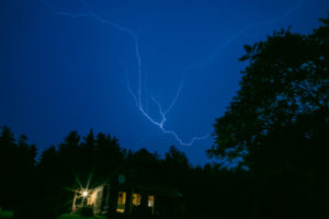 house with power at night during a power outage and backup generator