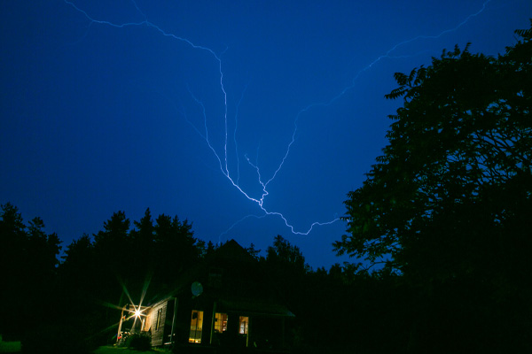 house with power at night during a power outage and backup generator