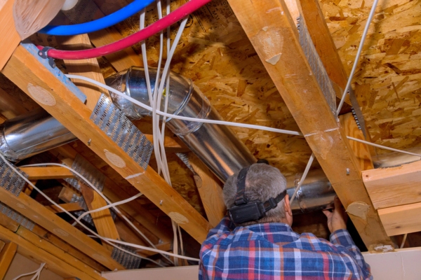 HVAC technician assembling ventilation ductwork